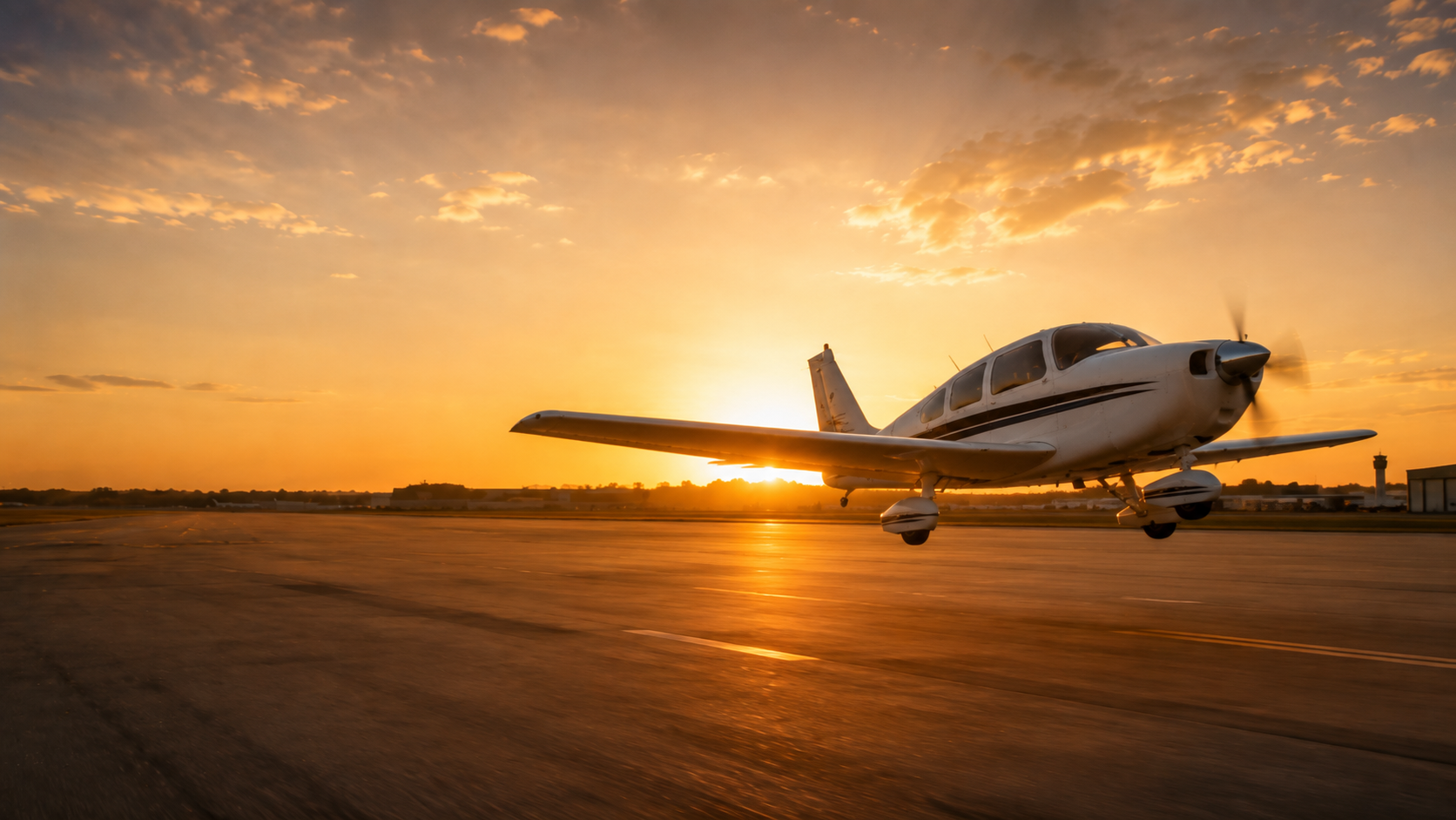 Aircraft on runway at golden hour